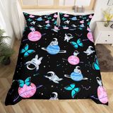 NDXRWDZR Nevresim takımı 220 x 240 astronot nevresim takımı, fermuarlı, fermuarlı, yetişkinler ve çocuklar için, yumuşak, nefes alan mikro elyaf nevresim + 2 yastık kılıfı 80 x 80 cm