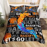 NDXRWDZR Nevresim takımı 220 x 240 basketbol nevresim takımı, fermuarlı, kilitli, yetişkinler ve çocuklar için, yumuşak, nefes alan mikro elyaf nevresim + 2 yastık kılıfı 80 x 80 cm