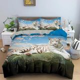 NDXRWDZR Nevresim takımı 220 x 240 beyaz kaplan nevresim takımı, fermuarlı, kilitli, yetişkinler ve çocuklar için, yumuşak, nefes alan mikro elyaf nevresim + 2 yastık kılıfı 80 x 80 cm