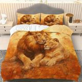 NDXRWDZR Nevresim takımı 220 x 240 cm Afrika aslanı nevresim takımı, fermuarlı kilitli, yetişkinler ve çocuklar için, yumuşak, nefes alan mikrofiber nevresim + 2 yastık kılıfı 80 x 80 cm