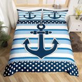 NDXRWDZR Nevresim takımı 220 x 240 cm denizci çapası, fermuarlı nevresim takımı, yetişkinler ve çocuklar için, yumuşak, nefes alan mikro elyaf nevresim + 2 yastık kılıfı 80 x 80 cm