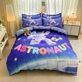 NDXRWDZR Nevresim takımı 220 x 240 cm mavi astronot nevresim takımı, fermuarlı kilitli, yetişkinler ve çocuklar için, yumuşak, nefes alan mikrofiber nevresim + 2 yastık kılıfı 80 x 80 cm