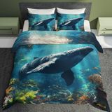 NDXRWDZR Nevresim takımı 220 x 240 cm mavi balina nevresim takımı, fermuarlı, kilitli, yetişkinler ve çocuklar için, yumuşak, nefes alan mikro elyaf nevresim + 2 yastık kılıfı 80 x 80 cm