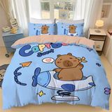 NDXRWDZR Nevresim takımı 220 x 240 cm, mavi Capybara nevresim takımı, fermuarlı, fermuarlı, yetişkinler ve çocuklar için, yumuşak, nefes alan mikro elyaf nevresim + 2 yastık kılıfı 80 x 80 cm