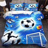 NDXRWDZR Nevresim takımı 220 x 240 cm mavi Fußball nevresim takımı, fermuarlı, fermuarlı, yetişkinler ve çocuklar için, yumuşak, nefes alan mikro elyaf nevresim + 2 yastık kılıfı 80 x 80 cm