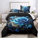 NDXRWDZR Nevresim takımı 220 x 240 cm mavi gül nevresim takımı, fermuarlı kilitli, yetişkinler ve çocuklar için, yumuşak, nefes alan mikro elyaf nevresim + 2 yastık kılıfı 80 x 80 cm