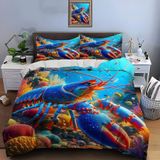 NDXRWDZR Nevresim takımı 220 x 240 cm mavi ıstakoz nevresim takımı, fermuarlı, fermuarlı, yetişkinler ve çocuklar için, yumuşak, nefes alan mikro elyaf nevresim + 2 yastık kılıfı 80 x 80 cm