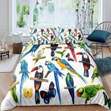NDXRWDZR Nevresim takımı 220 x 240 cm mavi papağan nevresim takımı, fermuarlı, fermuarlı, yetişkinler ve çocuklar için, yumuşak, nefes alan mikro elyaf nevresim + 2 yastık kılıfı 80 x 80 cm