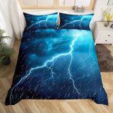 NDXRWDZR Nevresim takımı 220 x 240 cm mavi şimşek nevresim takımı, fermuarlı, fermuarlı, yetişkinler ve çocuklar için, yumuşak, nefes alan mikro elyaf nevresim + 2 yastık kılıfı 80 x 80 cm