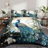 NDXRWDZR Nevresim takımı 220 x 240 cm mavi tavus kuşu nevresim takımı, fermuarlı kilitli, yetişkinler ve çocuklar için, yumuşak, nefes alan mikro elyaf nevresim + 2 yastık kılıfı 80 x 80 cm