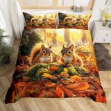 NDXRWDZR Nevresim takımı 220 x 240 cm meşe sincap nevresim takımı, fermuarlı kilitleme, yetişkinler ve çocuklar için, yumuşak, nefes alan mikro elyaf nevresim + 2 yastık kılıfı 80 x 80 cm