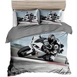 NDXRWDZR Nevresim takımı 220 x 240 cm motosiklet nevresim takımı, fermuarlı, kilitli, yetişkinler ve çocuklar için, yumuşak, nefes alan mikro elyaf nevresim + 2 yastık kılıfı 80 x 80 cm