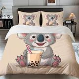 NDXRWDZR Nevresim takımı 220 x 240 cm, sevimli Koala nevresim takımı, fermuarlı, fermuarlı, yetişkinler ve çocuklar için, yumuşak, nefes alan mikro elyaf nevresim + 2 yastık kılıfı 80 x 80 cm