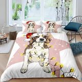 NDXRWDZR Nevresim takımı 220 x 240 cm sevimli köpek nevresim takımı, fermuarlı, kilitli, yetişkinler ve çocuklar için, yumuşak, nefes alan mikro elyaf nevresim + 2 yastık kılıfı 80 x 80 cm