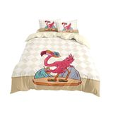 NDXRWDZR Nevresim takımı 220 x 240 cm tatlı flamingo nevresim takımı, fermuarlı kilitli, yetişkinler ve çocuklar için, yumuşak, nefes alan mikro elyaf nevresim + 2 yastık kılıfı 80 x 80 cm