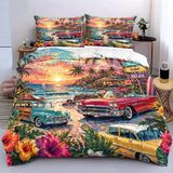 NDXRWDZR Nevresim takımı 220 x 240 cm, tropikal plaj nevresim takımı, fermuarlı, kilitli, yetişkinler ve çocuklar için, yumuşak, nefes alan mikro elyaf nevresim + 2 yastık kılıfı 80 x 80 cm