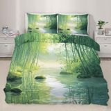 NDXRWDZR Nevresim takımı 220 x 240 cm, yeşil bambu ormanı, fermuarlı nevresim takımı, yetişkinler ve çocuklar için, yumuşak, nefes alan mikrofiber nevresim + 2 yastık kılıfı 80 x 80 cm