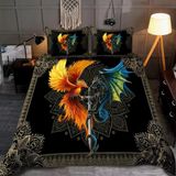 NDXRWDZR Nevresim takımı 220 x 240 ejderha ve PhöNix fermuarlı nevresim takımı, yetişkinler ve çocuklar için, yumuşak, nefes alan mikrofiber nevresim + 2 yastık kılıfı 80 x 80 cm