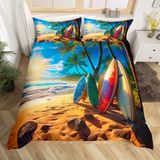 NDXRWDZR Nevresim takımı 220 x 240 Hawaii yaz sörfü nevresim takımı, fermuarlı, kilitli, yetişkinler ve çocuklar için, yumuşak, nefes alan mikrofiber nevresim + 2 yastık kılıfı 80 x 80 cm