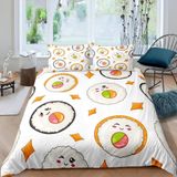 NDXRWDZR Nevresim takımı 220 x 240 Japon Sushi nevresim takımı, fermuarlı, yetişkinler ve çocuklar için, yumuşak, nefes alan mikro elyaf nevresim + 2 yastık kılıfı 80 x 80 cm