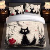 NDXRWDZR Nevresim takımı 220 x 240 karikatür kedi nevresim takımı, fermuarlı kilitli, yetişkinler ve çocuklar için, yumuşak, nefes alan mikrofiber nevresim + 2 yastık kılıfı 80 x 80 cm