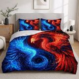 NDXRWDZR Nevresim takımı 220 x 240 kırmızı-mavi PhöNix fermuarlı nevresim takımı, yetişkinler ve çocuklar için, yumuşak, nefes alan mikrofiber nevresim + 2 yastık kılıfı 80 x 80 cm
