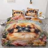 NDXRWDZR Nevresim takımı 220 x 240 Pekinese nevresim takımı, fermuarlı kilitli, yetişkinler ve çocuklar için, yumuşak, nefes alan mikro elyaf nevresim + 2 yastık kılıfı 80 x 80 cm
