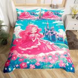 NDXRWDZR Nevresim takımı 220 x 240 pembe prenses nevresim takımı, fermuarlı, yetişkinler ve çocuklar için, yumuşak, nefes alan mikro elyaf nevresim + 2 yastık kılıfı 80 x 80 cm