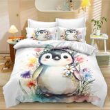 NDXRWDZR Nevresim takımı 220 x 240 penguen nevresim takımı, fermuarlı, fermuarlı, yetişkinler ve çocuklar için, yumuşak, nefes alan mikro elyaf nevresim + 2 yastık kılıfı 80 x 80 cm