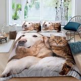 NDXRWDZR Nevresim takımı, 220 x 240, sevimli kedi ve köpek nevresim takımı, fermuarlı, fermuarlı, yetişkinler ve çocuklar için, yumuşak, nefes alan mikro elyaf nevresim + 2 yastık kılıfı 80 x 80 cm