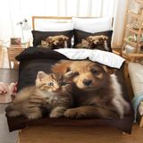 NDXRWDZR Nevresim takımı, 220 x 240, sevimli kediler, köpekler ve köpekler için fermuarlı nevresim takımı, yetişkinler ve çocuklar için, yumuşak, nefes alan mikro elyaf nevresim + 2 yastık kılıfı 80 x