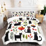 NDXRWDZR Nevresim takımı 220 x 240 siyah kedi nevresim takımı, fermuarlı, kilitli, yetişkinler ve çocuklar için, yumuşak, nefes alan mikro elyaf nevresim + 2 yastık kılıfı 80 x 80 cm