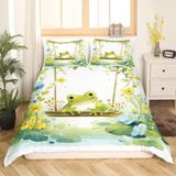 NDXRWDZR Nevresim takımı 220 x 240 yeşil kurbağa nevresim takımı, fermuarlı kilitli, yetişkinler ve çocuklar için, yumuşak, nefes alan mikrofiber nevresim + 2 yastık kılıfı 80 x 80 cm