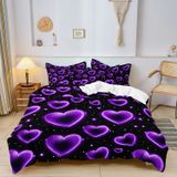 NDXRWDZR Nevresim Takımı 220 x 240 Yetişkin Aşk Mor Nevresim Fermuarlı 2 Kişilik Rahat Nefes Alabilir Mikrofiber Nevresim ve 2 Yastık Kılıfı 65 x 65 cm