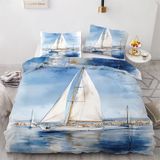 NDXRWDZR Nevresim Takımı 220 x 240 Yetişkin Beyaz Yelkenli Tekne Nevresim 2 Kişilik Fermuarlı Rahat Nefes Alabilir Mikrofiber Nevresim ve 2 Yastık Kılıfı 65 x 65 cm