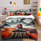 NDXRWDZR Nevresim Takımı 220 x 240 Yetişkin Gitar Treni Nevresim Fermuarlı 2 Kişilik Rahat Nefes Alabilir Mikrofiber Nevresim ve 2 Yastık Kılıfı 65 x 65 cm