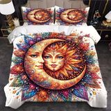 NDXRWDZR Nevresim Takımı 220 x 240 Yetişkin Güneş Ay Nevresim Fermuarlı 2 Kişilik Rahat Nefes Alabilir Mikrofiber Nevresim ve 2 Yastık Kılıfı 65 x 65 cm
