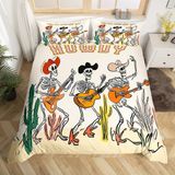 NDXRWDZR Nevresim Takımı 220 x 240 Yetişkin Kafatası Gitar Nevresim Fermuarlı 2 Kişilik Rahat Nefes Alabilir Mikrofiber Nevresim ve 2 Yastık Kılıfı 65 x 65 cm
