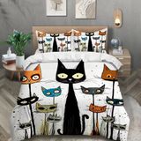 NDXRWDZR Nevresim Takımı 220 x 240 Yetişkin Karikatür Kedi Nevresim 2 Kişilik Fermuarlı Rahat Nefes Alabilir Mikrofiber Nevresim ve 2 Yastık Kılıfı 65 x 65 cm