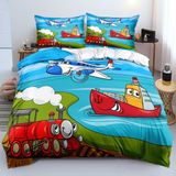 NDXRWDZR Nevresim Takımı 220 x 240 Yetişkin Karikatür Tren Çift Kişilik Fermuarlı Nevresim Rahat Nefes Alabilir Mikrofiber Nevresim ve 2 Yastık Kılıfı 65 x 65 cm
