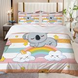 NDXRWDZR Nevresim Takımı 220 x 240 Yetişkin Koala Gökkuşağı Nevresim Fermuarlı 2 Kişilik Rahat Nefes Alabilir Mikrofiber Nevresim ve 2 Yastık Kılıfı 65 x 65 cm
