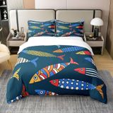 NDXRWDZR Nevresim Takımı 220 x 240 Yetişkin Mavi Balık Nevresim Fermuarlı 2 Kişilik Rahat Nefes Alabilir Mikrofiber Nevresim ve 2 Yastık Kılıfı 65 x 65 cm