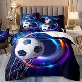 NDXRWDZR Nevresim Takımı 220 x 240 Yetişkin Mavi Futbol Topu Nevresim 2 Kişilik Fermuarlı Rahat Nefes Alabilir Mikrofiber Nevresim ve 2 Yastık Kılıfı 65 x 65 cm