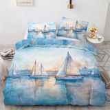 NDXRWDZR Nevresim Takımı 220 x 240 Yetişkin Mavi Yelkenli Tekne Nevresim 2 Kişilik Fermuarlı Rahat Nefes Alabilir Mikrofiber Nevresim ve 2 Yastık Kılıfı 65 x 65 cm