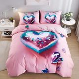 NDXRWDZR Nevresim Takımı 220 x 240 Yetişkin Pembe Kalp Şekli Nevresim Fermuarlı 2 Kişilik Rahat Nefes Alabilir Mikrofiber Nevresim ve 2 Yastık Kılıfı 65 x 65 cm