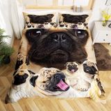 NDXRWDZR Nevresim Takımı 220 x 240 Yetişkin Pug Siyah Nevresim Fermuarlı 2 Kişilik Rahat Nefes Alabilir Mikrofiber Nevresim ve 2 Yastık Kılıfı 65 x 65 cm