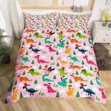 NDXRWDZR Nevresim Takımı 220 x 240 Yetişkin Renkli Dinozor Nevresim 2 Kişilik Fermuarlı Rahat Nefes Alabilir Mikrofiber Nevresim ve 2 Yastık Kılıfı 65 x 65 cm