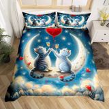 NDXRWDZR Nevresim Takımı 220 x 240 Yetişkin Sevimli Kedi Nevresim 2 Kişilik Fermuarlı Rahat Nefes Alabilir Mikrofiber Nevresim ve 2 Yastık Kılıfı 65 x 65 cm