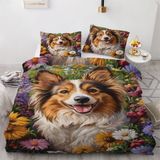 NDXRWDZR Nevresim Takımı 220 x 240 Yetişkin Shetland Çoban Köpeği Nevresim 2 Kişilik Fermuarlı Rahat Nefes Alabilir Mikrofiber Nevresim ve 2 Yastık Kılıfı 65 x 65 cm