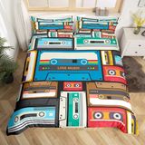 NDXRWDZR Nevresim Takımı 220 x 240 Yetişkin Vintage Diskler Nevresim Fermuarlı 2 Kişilik Rahat Nefes Alabilir Mikrofiber Nevresim ve 2 Yastık Kılıfı 65 x 65 cm